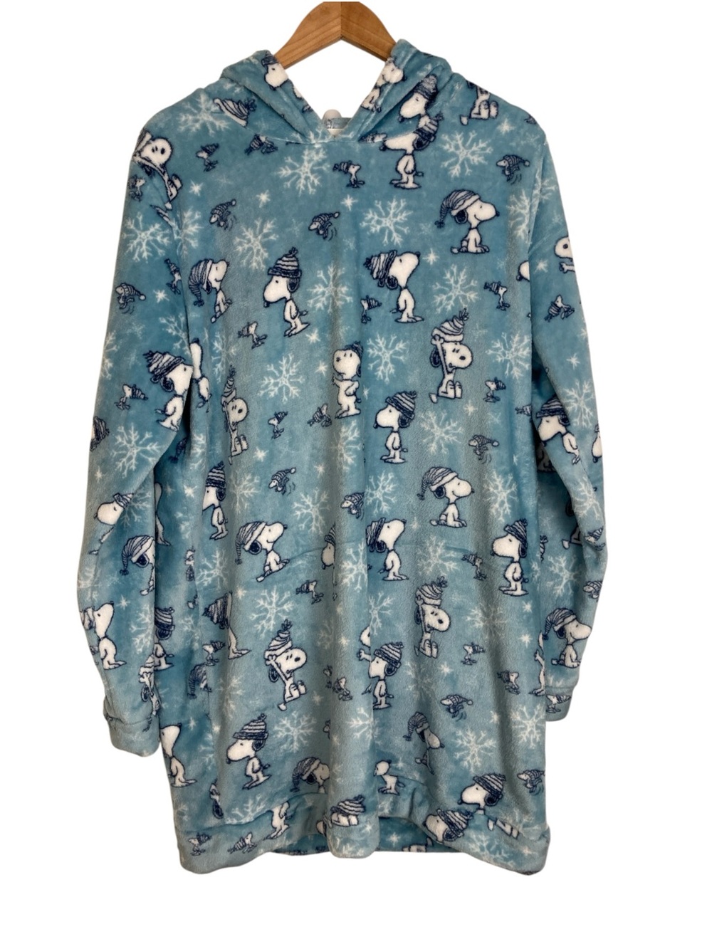 munki munki Blue Peanuts Plush Hooded Long Sleep Shirt, Size XL